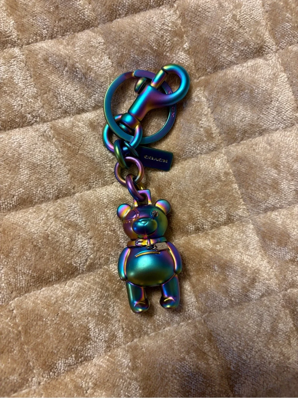 Coach Iridescent Rainbow Oil Slick Teddy Bear Keychain Charm